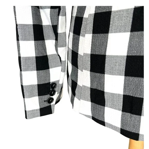 Rachel Zoe Blazer Women S Black White Buffalo Plaid Check Double Breasted Lined - Picture 5 of 12